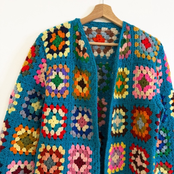 Womens Medium Large Granny Square Crochet Knit Cardigan Sweater Boho - Picture 3 of 7